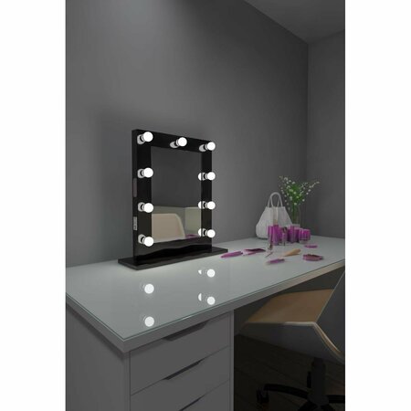 PERFECTPILLOWS 20 x 26 in. Marilyn Hollywood Mirror with LED Bulbs Black PE3148220